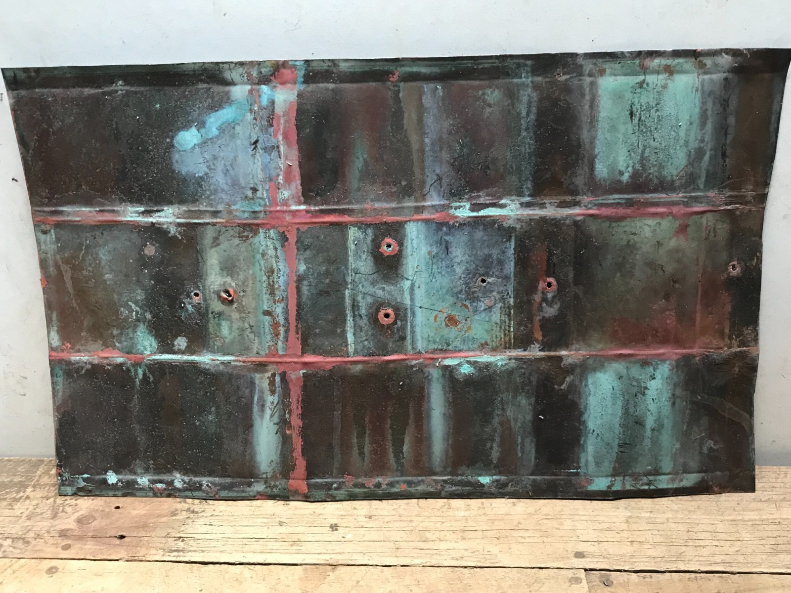 Sheet Copper 18" x 11" Natural Patina Colors Verdigris gauge 24 (N)