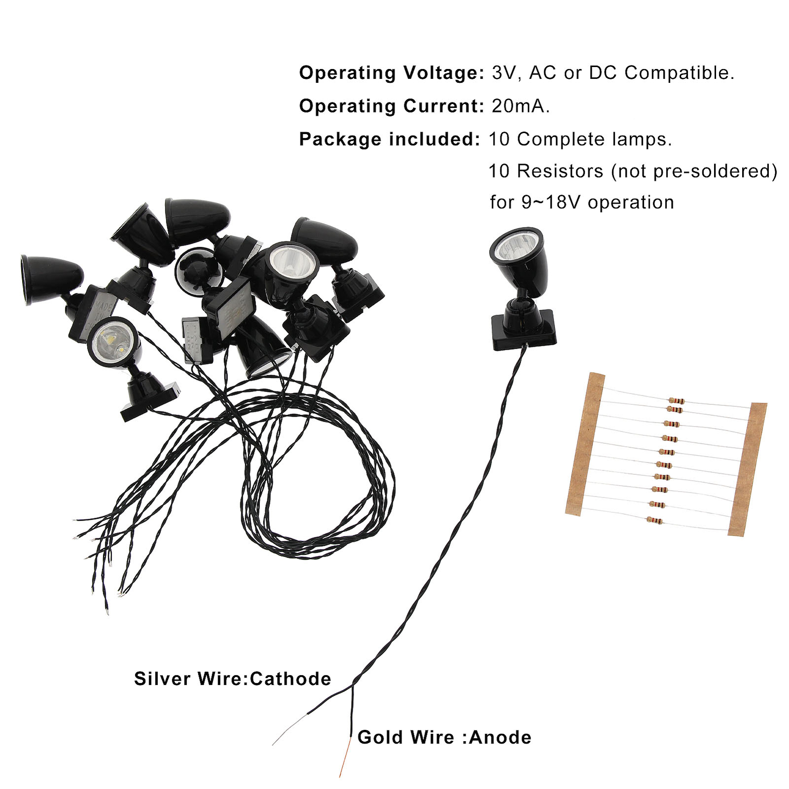 10pcs Model Railway O Scale 1:50 Christmas Village Street Lights Spotlight LEDs