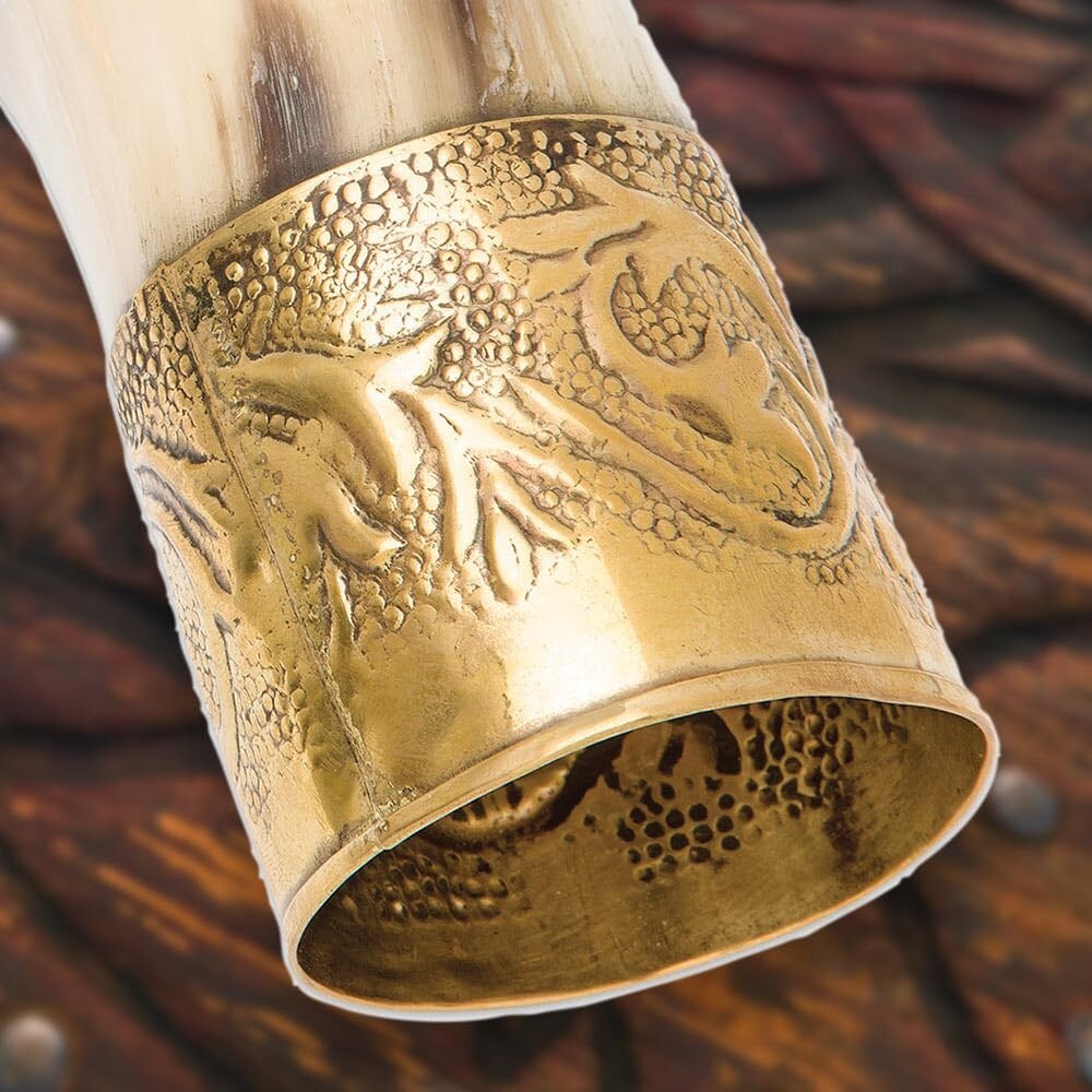 Natural Chieftain Medieval Viking Horn Ale Beer New with Brass Accents