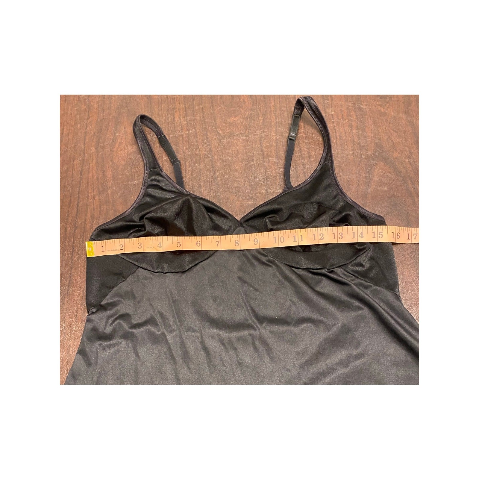 Vintage Vanity Fair USA Black Slip Nightie Dress Sheer Cups 32" Bust Adj Straps
