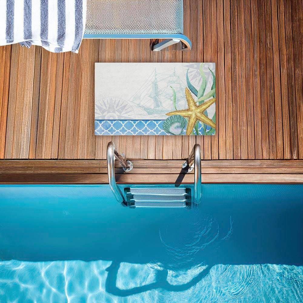 Bayside Sea Life & Ship Blue 18 In. X 30 In. Polyester Non-Slip Outdoor Door Mat
