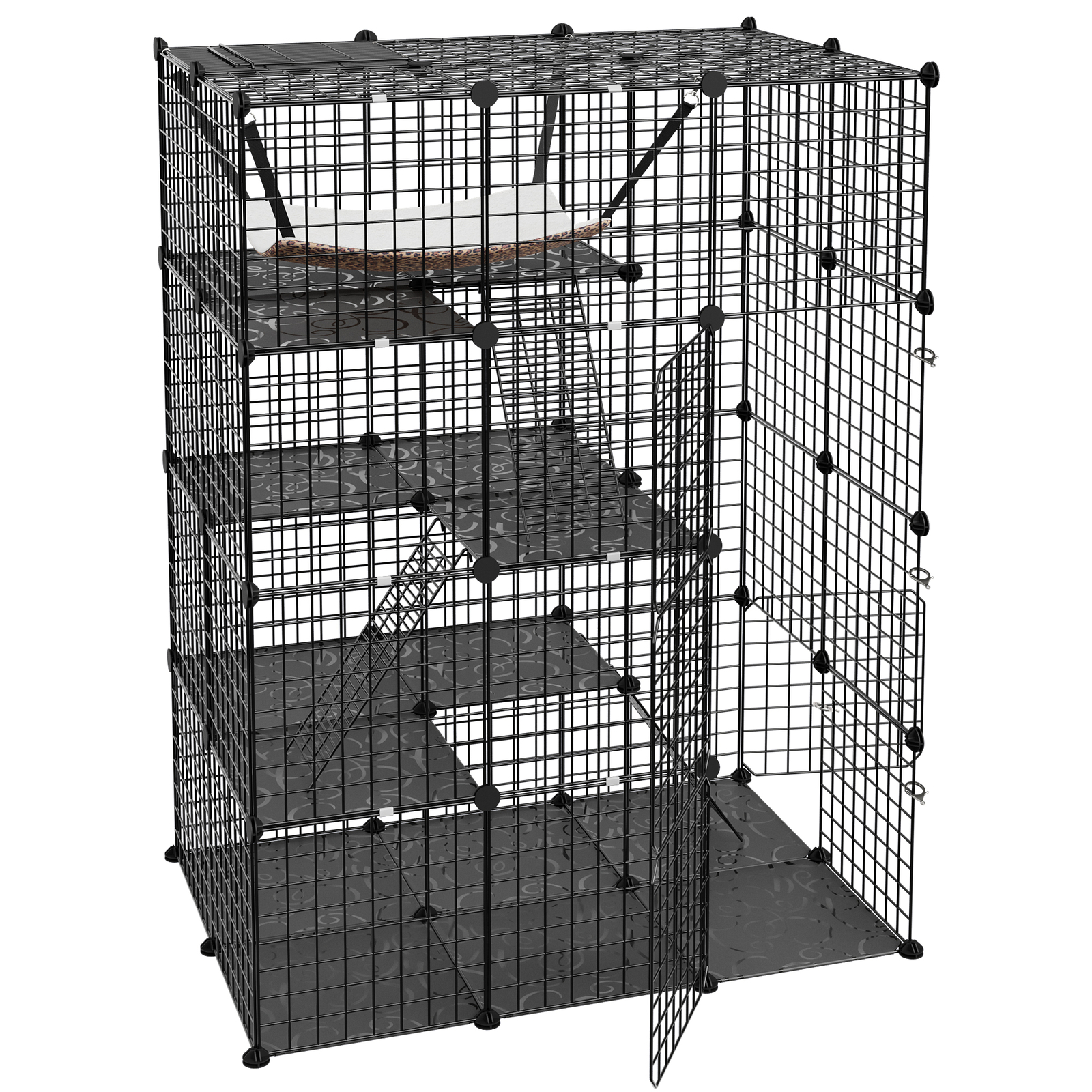 4-Tier Cat Cage Indoor Cat Enclosures DIY Detachable Metal Cat Kennel w/Hammock