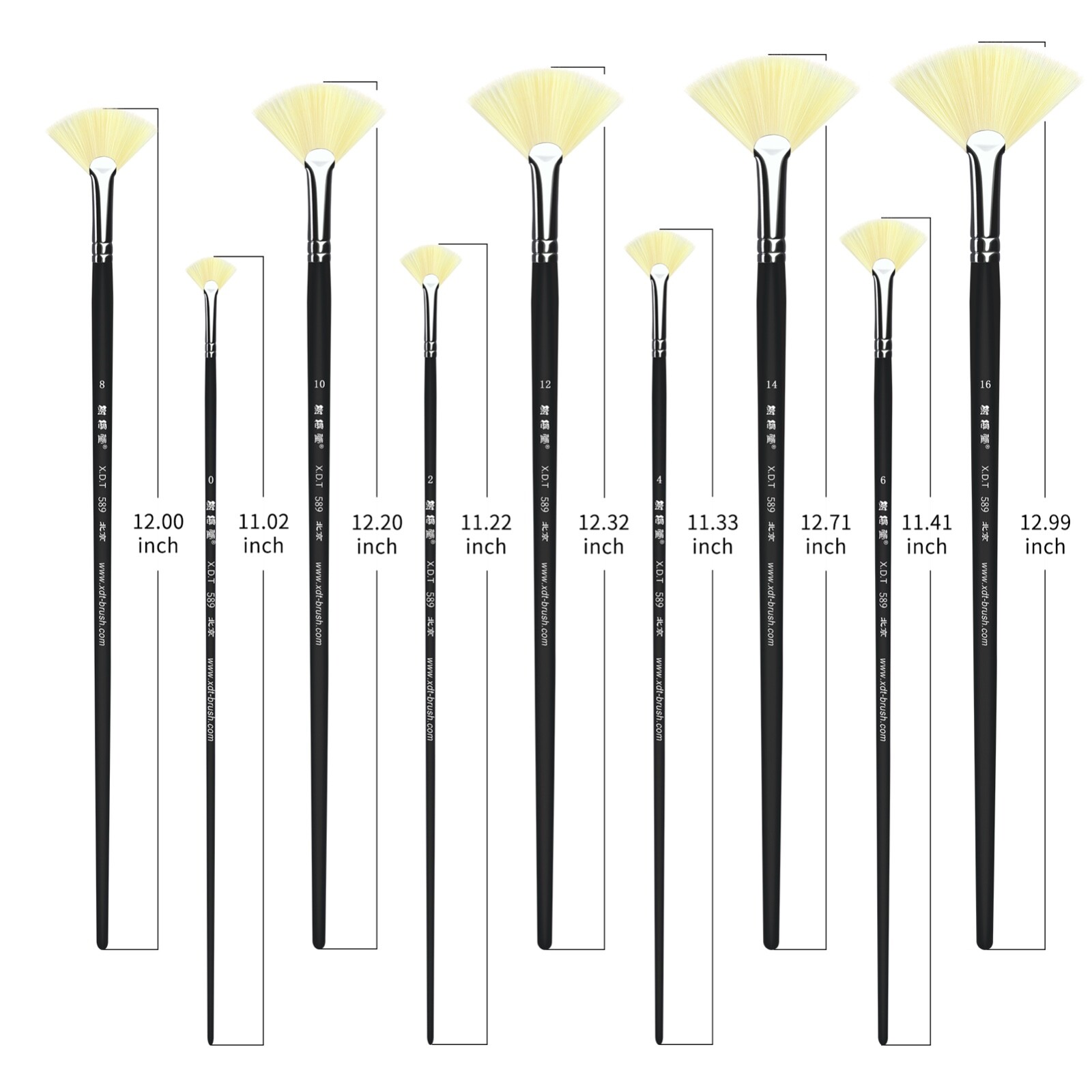 XDT#589-1 Fan Art Brush Set 9pc #0#2#4#6#8#10#12#14#16 Soft Nylon Watercolor
