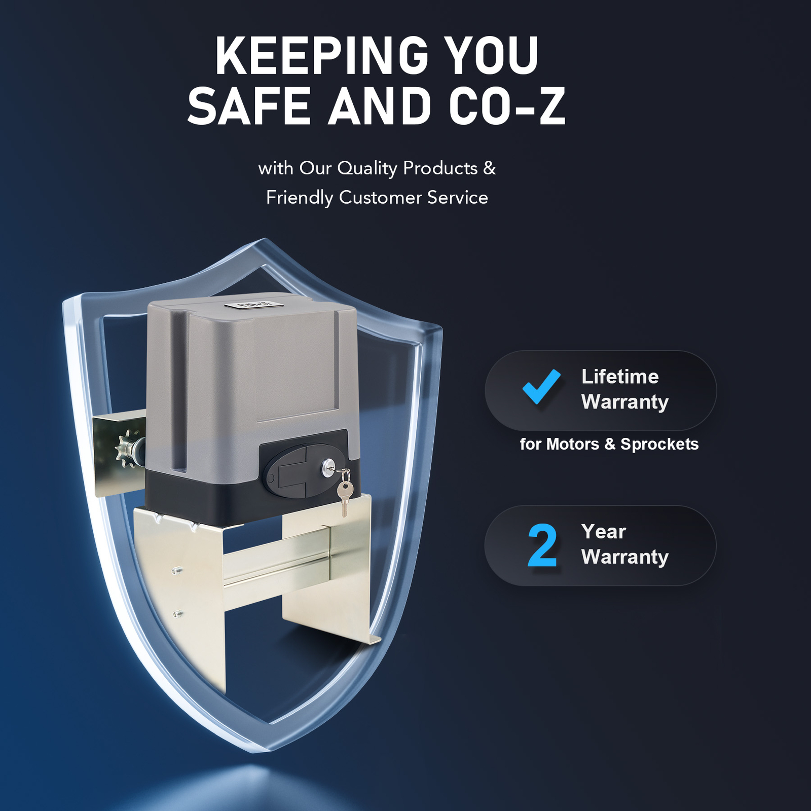 CO-Z 1400lb Sliding Gate Opener Security System Kit - APP & Keypad & 4 Remotes