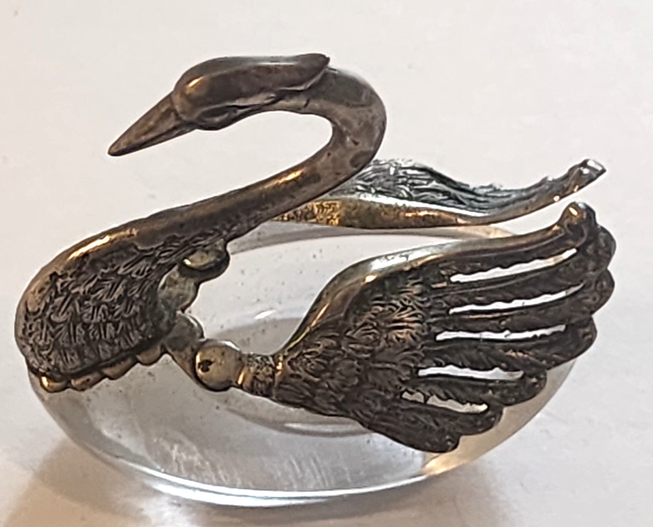 PAIR of .800 SILVER & CRYSTAL SWAN SALT CELLARS with .800 SILVER SPOONS STERLING
