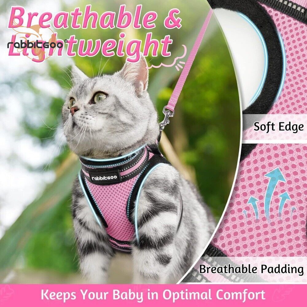 rabbitgoo Cat Harness & Leash Set Escape Proof Adjustable Kitten Vest Reflective