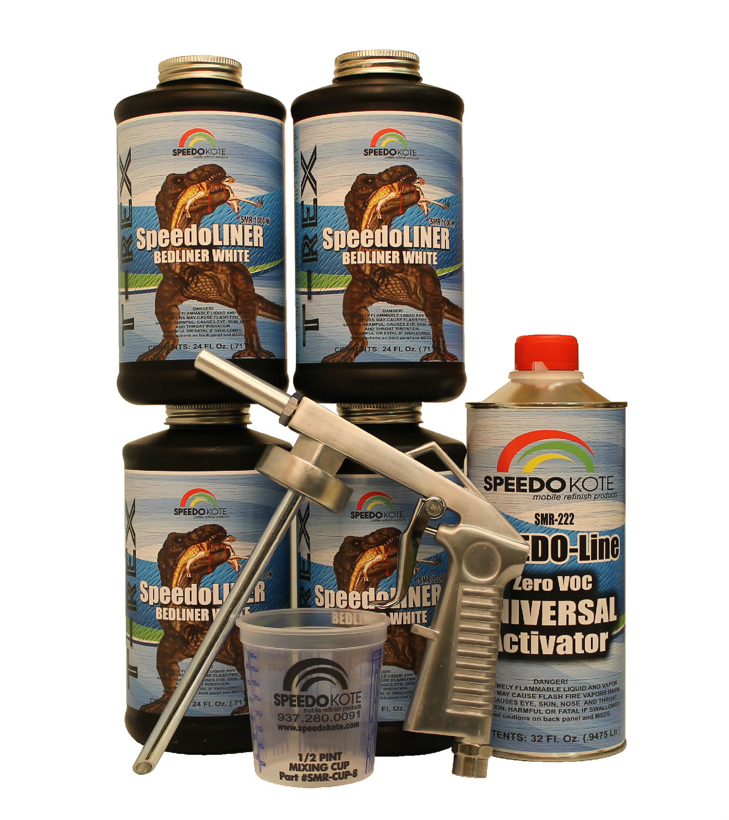 T-Rex White spray-on truck Bed Liner kit, SMR-1000W-K4 Truck Bedliner w/Free Gun