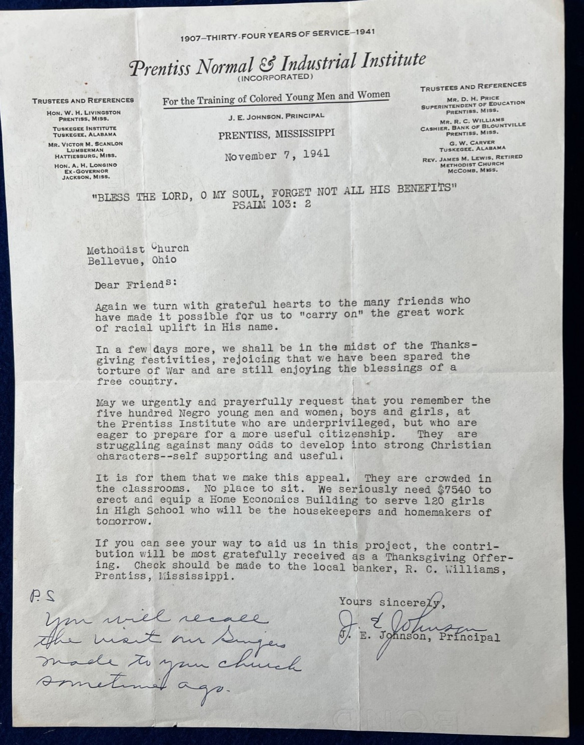 1941 African American Colored School Letter George Washington Carver Tuskegee