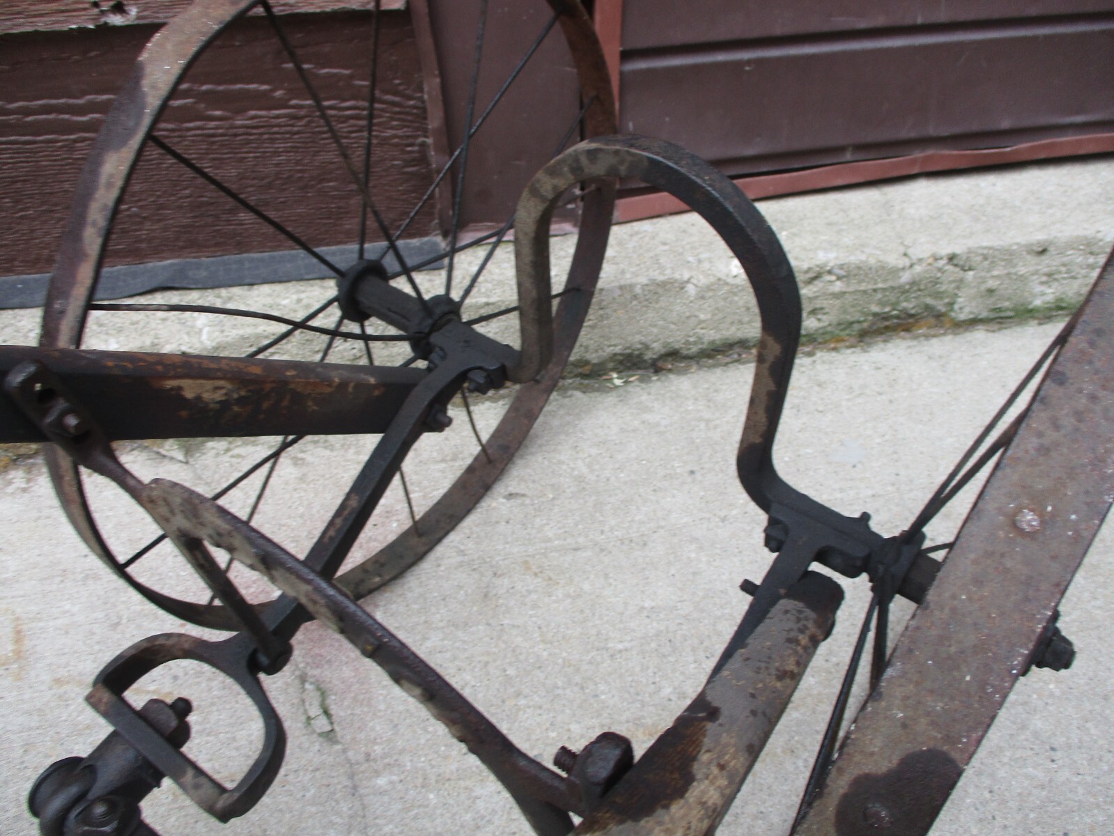 Antique 1900's Excelsior Double Wheel Farming Garden Cultivator Plow Wood /Metal