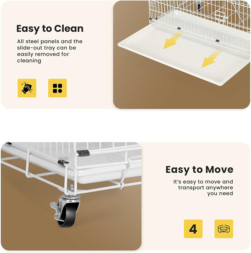 4-Tier Large Folding Cat Cage Crate Playpen w/Climbing Ladders/Platforms/Wheels