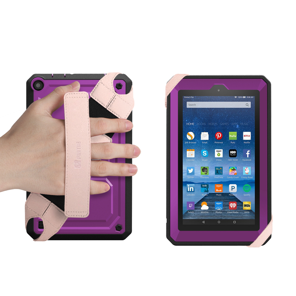 Universal Tablet Hand Strap Holder Swivel PU Leather Handle Grip w Elastic Belt