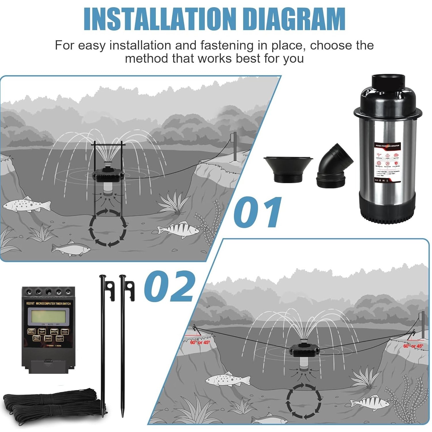 1HP 15000GPH Pond Fountain Aerator 750W Pond Fountain Floating Aerator Pump