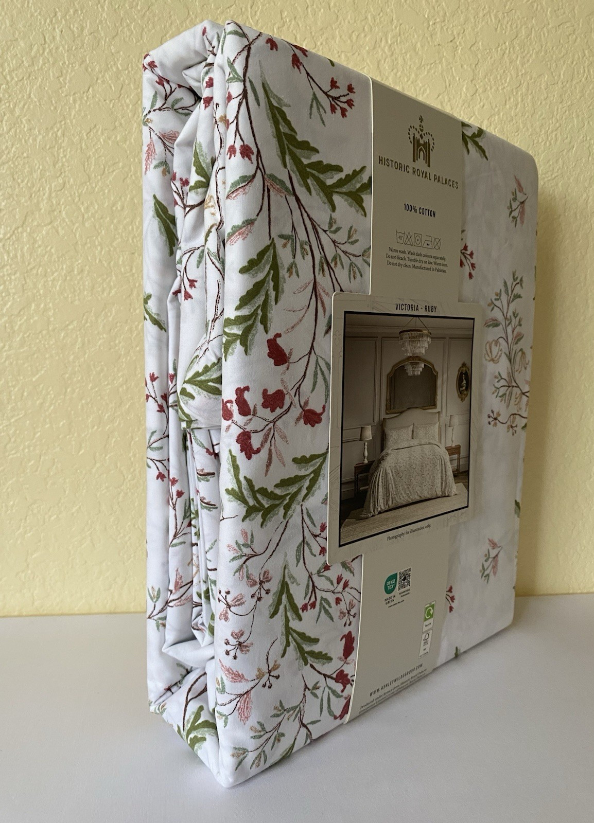 Historic Royal Palaces Duvet Set KING 100% Cotton FLORAL Red Green White NEW