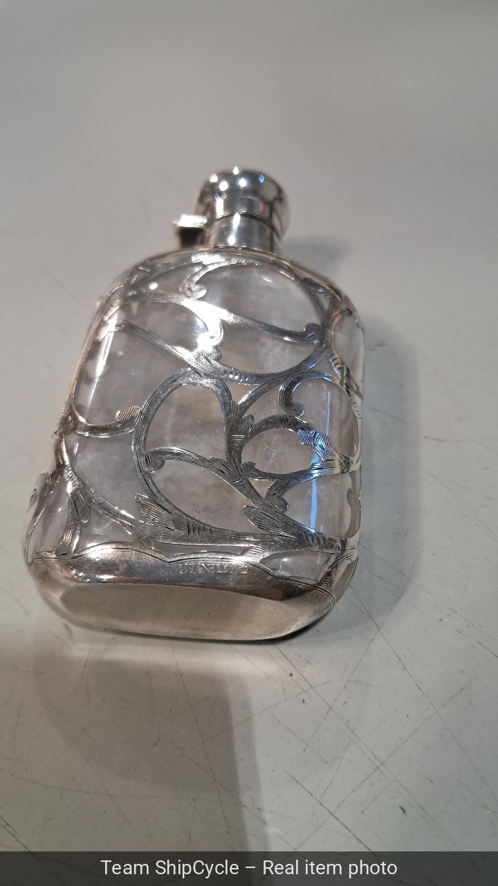U23143 ANTIQUE Overlay STERLING Small FLASK With Engraved Initials G2U