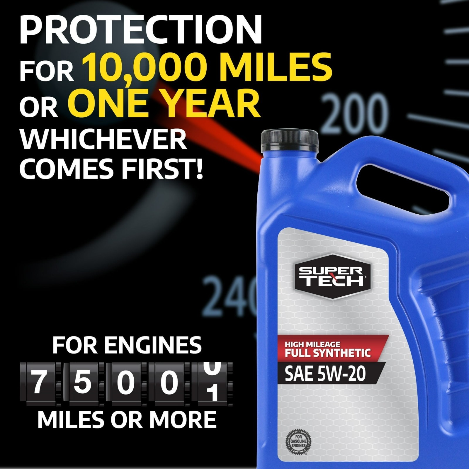 Super Tech High Mileage Full Synthetic SAE 5W-20 Motor Oil, 5 Quarts