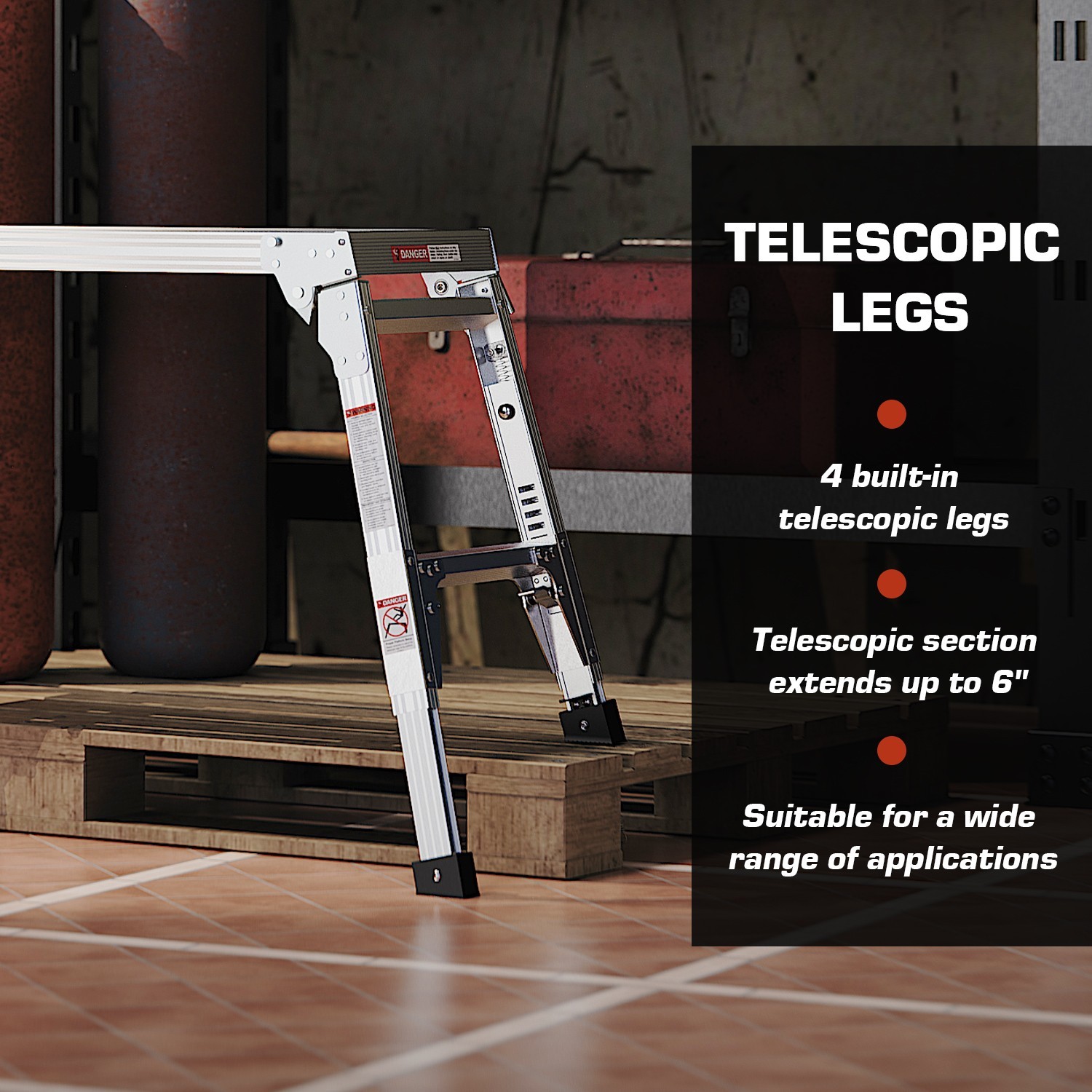 Adjustable Work Platform Ladder Aluminum Step Stool Portable Bench Folding