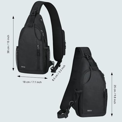 Crossbody Sling Backpack Sling Bag for Men Women, Travel Hiking Chest Black
