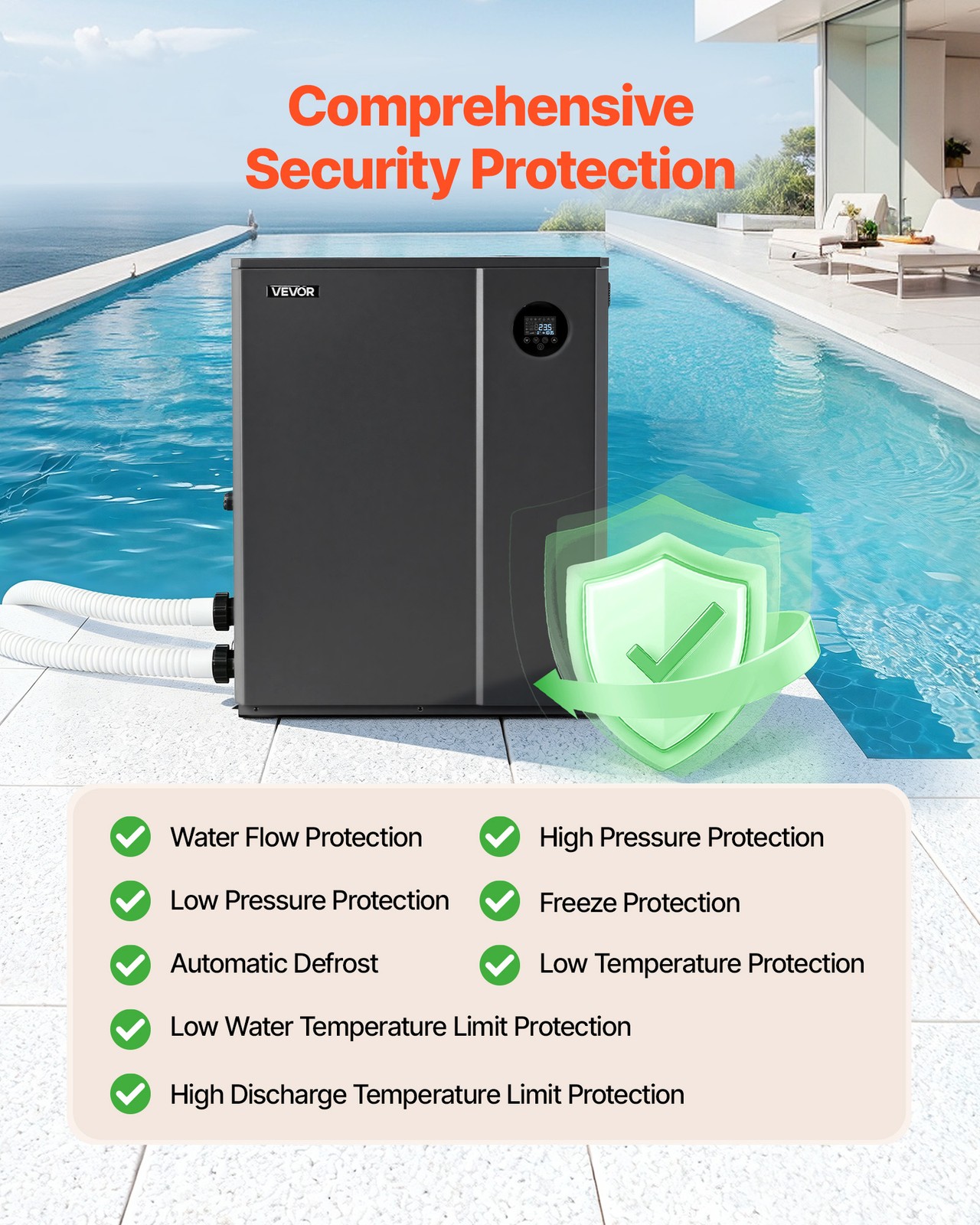 VEVOR 104790 BTU Pool Heat Pump Electric Heater for In-Ground All-DC Inverter