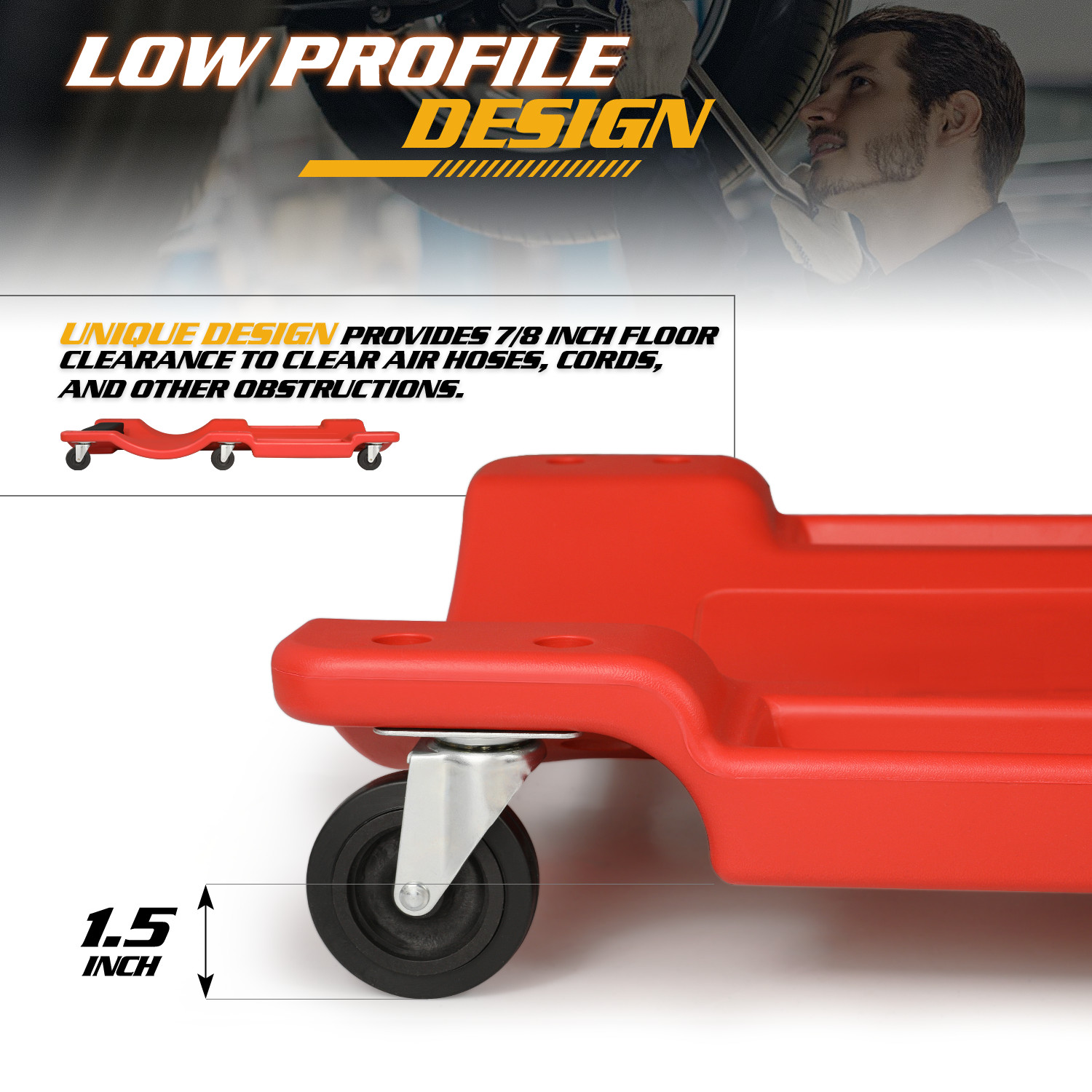36" Red Rolling Low Profile Creeper Automotive Garage Repair w/Papped Head Rest