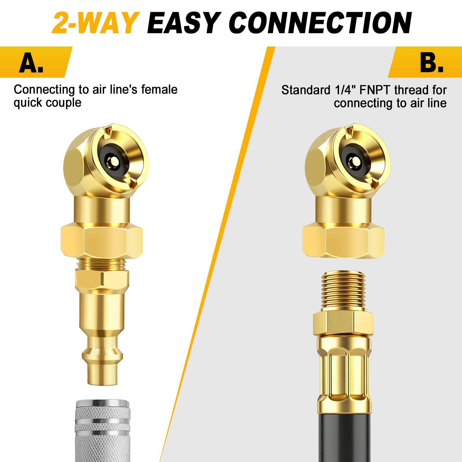 2Pcs Closed Air Chuck, 1/4" FNPT Portable Closed Flow Tire Chuck Inflator Nozzle