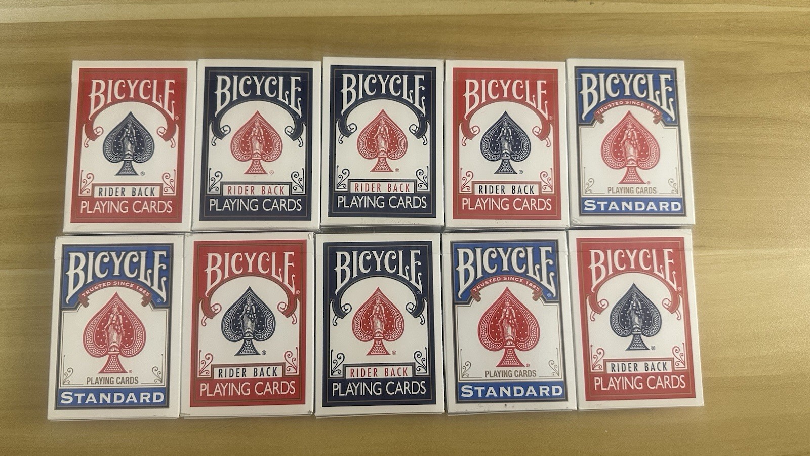 10 Decks - Bicycle Playing Cards Blue & Red, Very Lightly Used. GREAT Condition