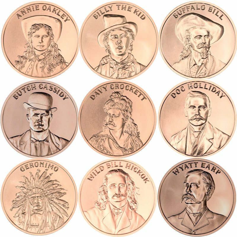 Wild West Legend Series 1 oz .999 Pure Copper BU Round(s) ~ 9 Different Designs