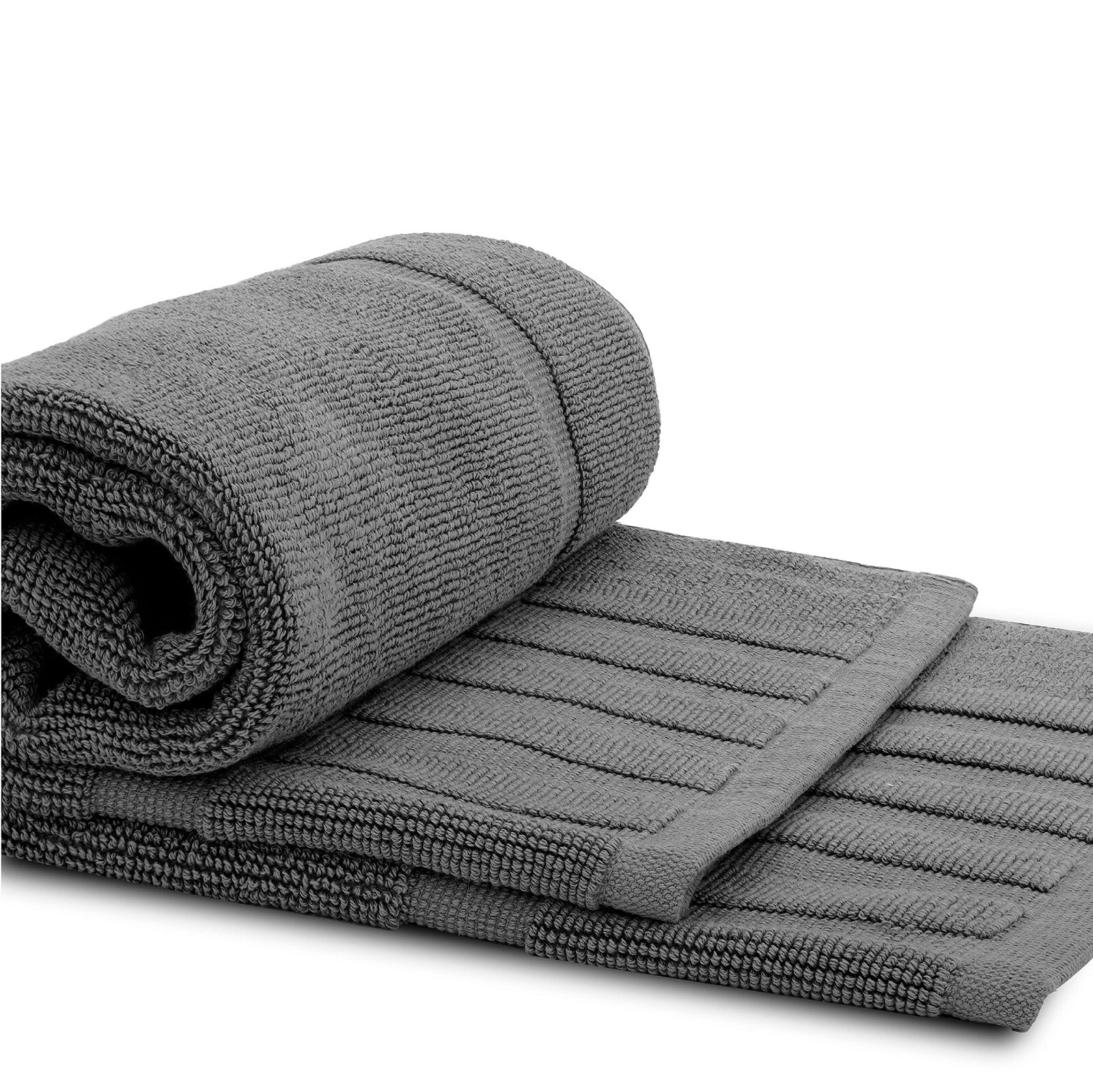 Luxury Grey Bath Mat Floor Towel Set Absorbent - 100% Cotton 22"x34", 2 Pack