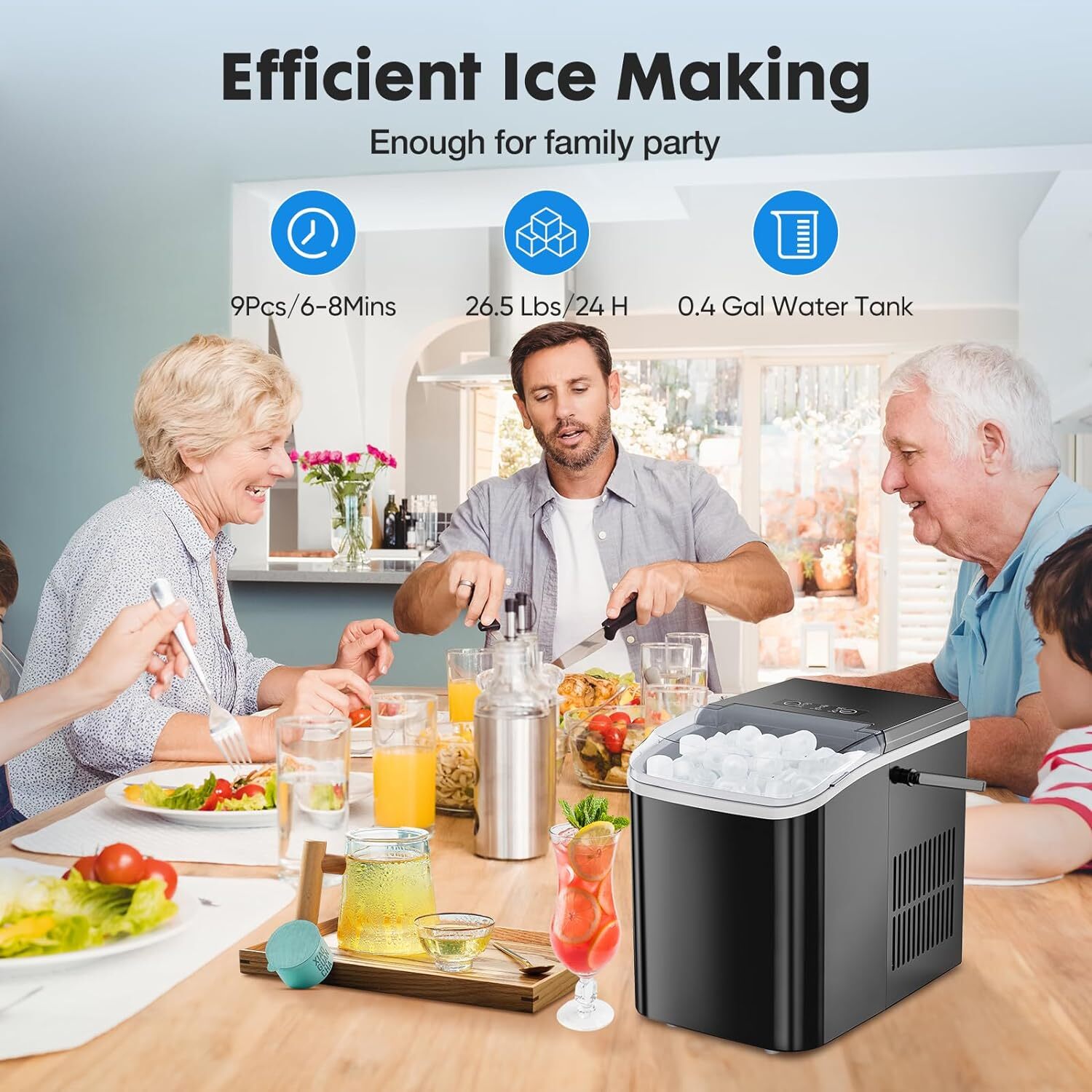 Countertop Bullet Ice Maker Portable Ice Machine with Ice Scoop 26lbs/24hrs