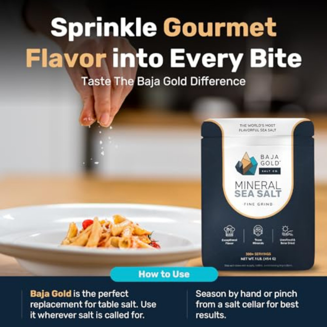 Baja Gold Mineral Sea Salt, Fine Grind, 1 Lb. Bag, Free Shipping! New!!!