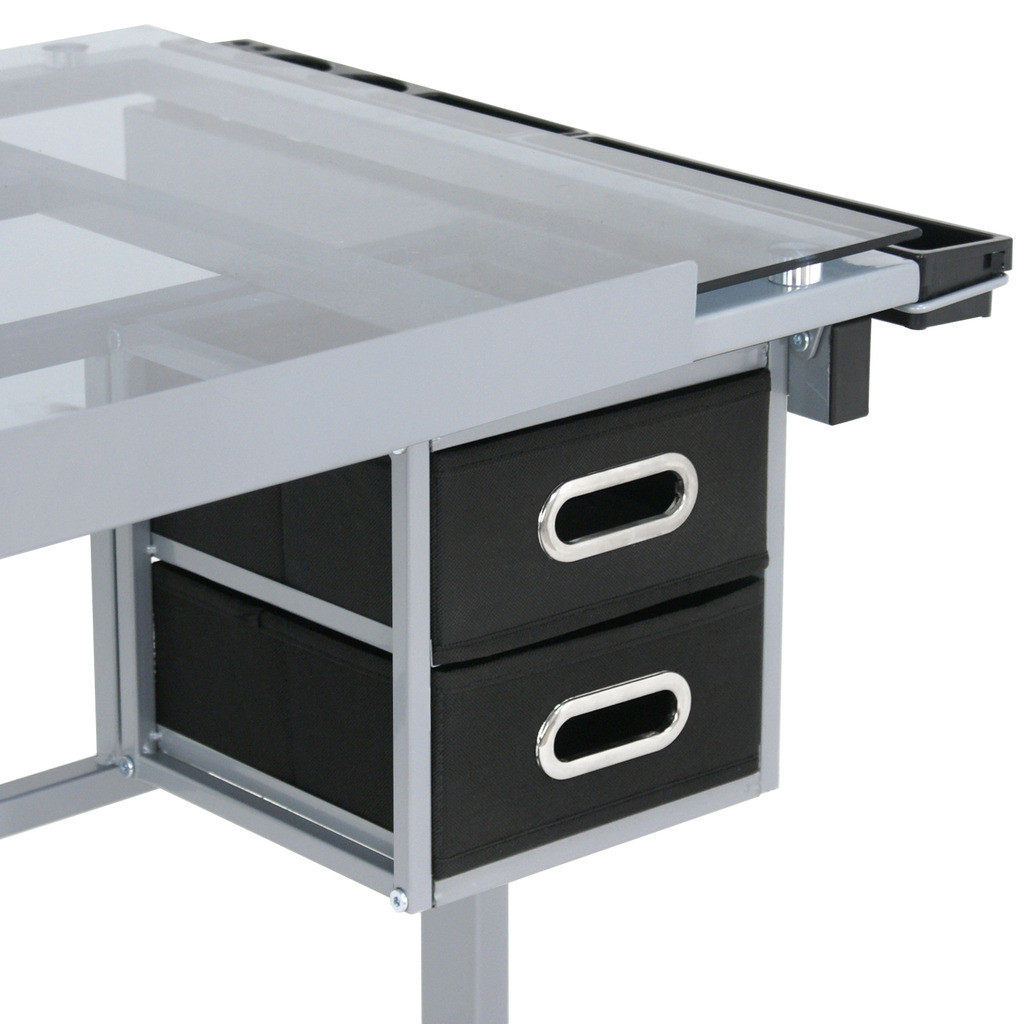 Adjustable Drawing Desk Drafting Table Tempered Glass Top Art Craft Drawers