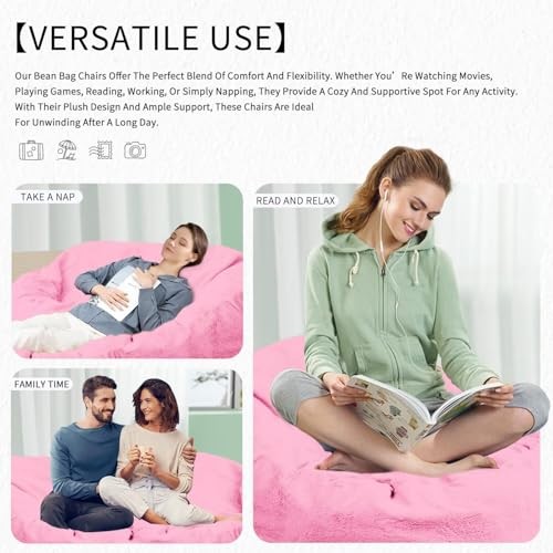 Bean Bag Chair for Adults 5FT,Soft 5ft-59x59x21in（Capacity: 3-4 People） Pink