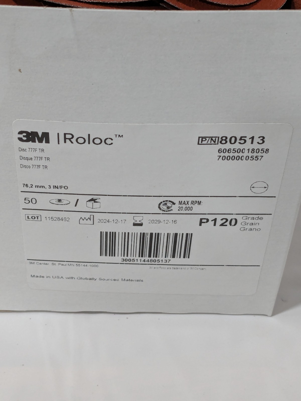 3M Quick-Change Disc: Roloc TR, 3" Dia, 120 Grit Box of 50 7000000557