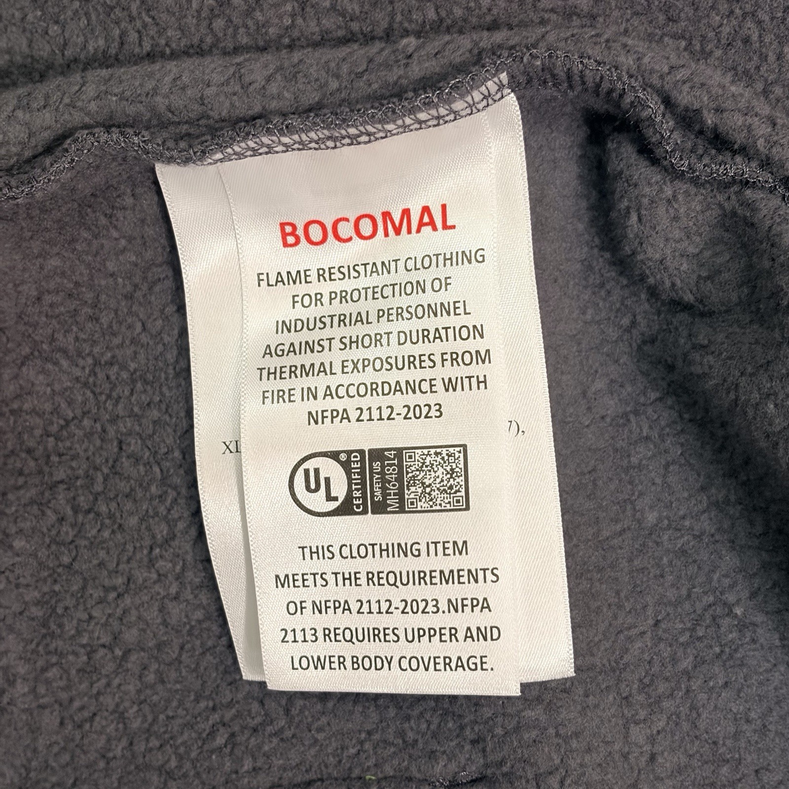 Bocomal FR Jacket Gray Mens Large NFPA 2112 CAT 2 Flame Resistant Work Hoodie