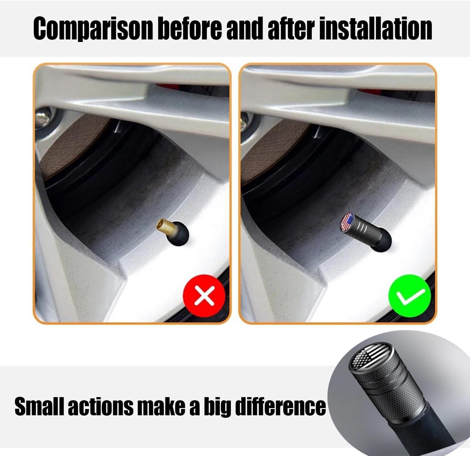 American Flag Tire Valve Stem Caps, Aluminum USA Black White (12 Pack)