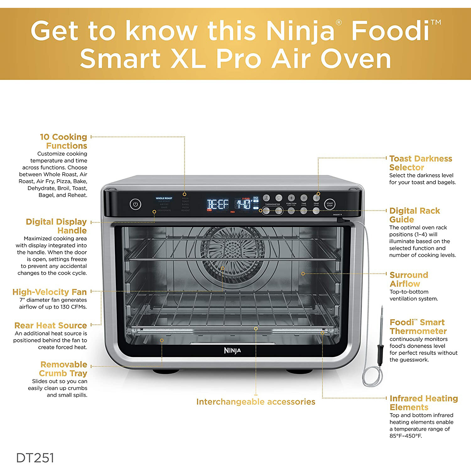 Ninja DT251 Foodi 10-in-1 Smart XL Air Fry Oven, Bake, Broil, Toast & Roast