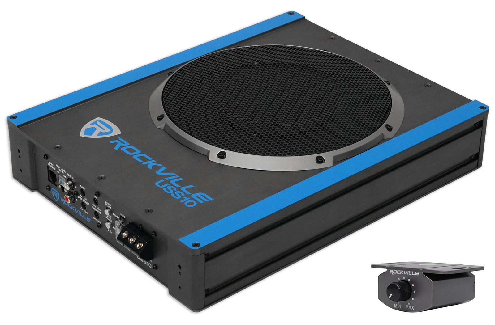 Rockville USS10 10" 800w Slim Under-Seat Powered Car/Truck Subwoofer Sub+Amp Kit