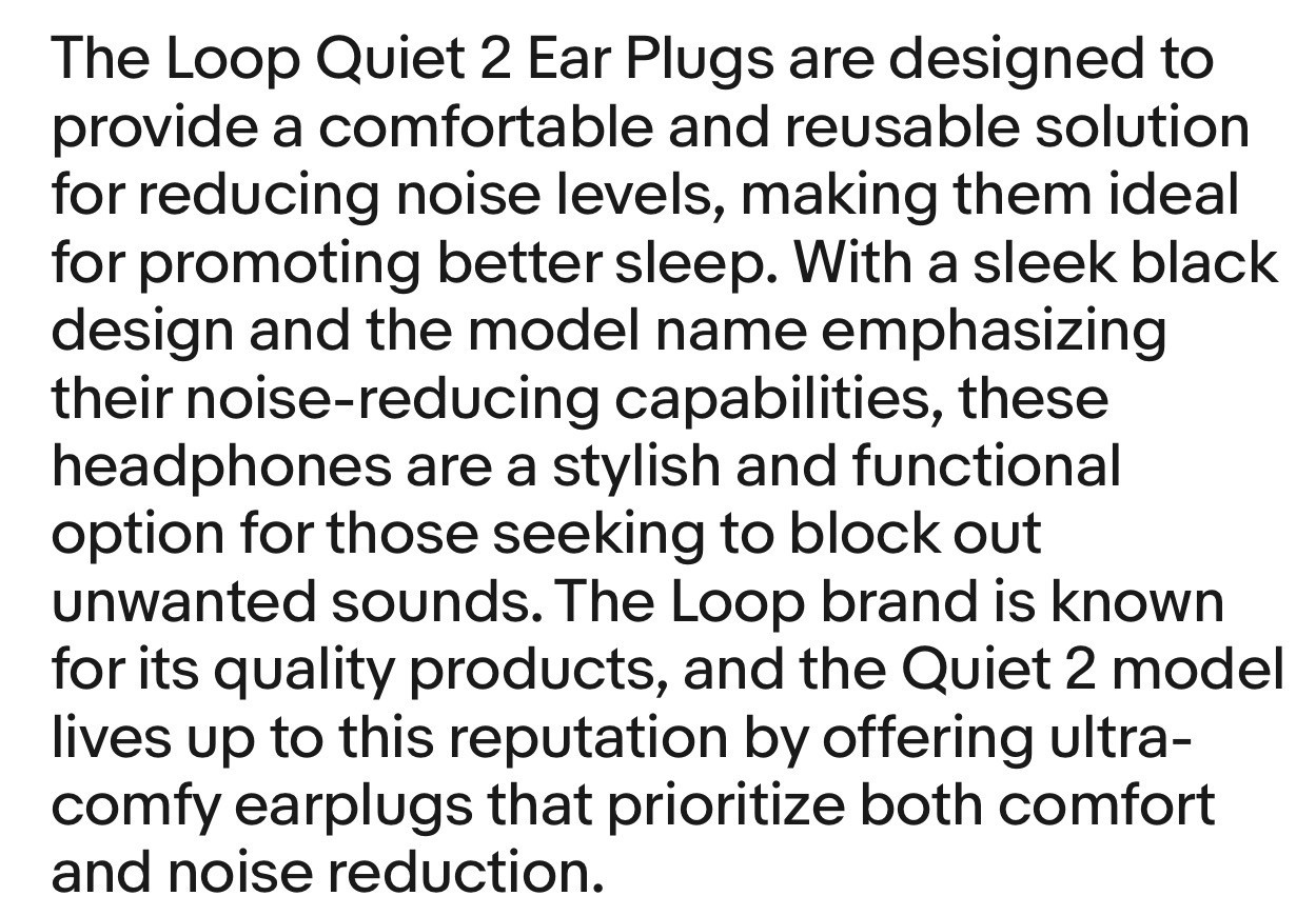 NIB~ Loop Quiet 2 Black Earplugs Ultra Comfy Reusable Noise reducing for Sleep