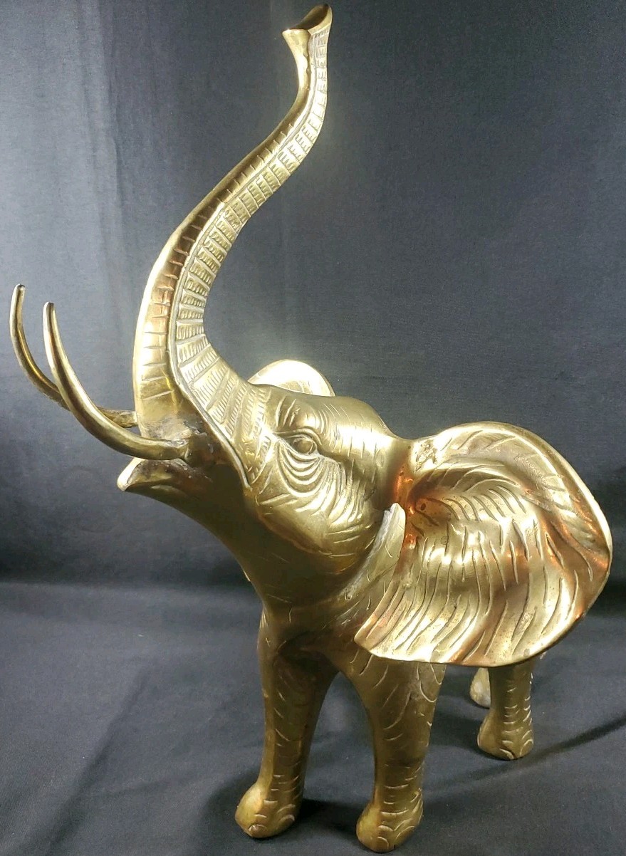MCM Mid Century Brass Huge Elephant Statue Figurine 21' Over 9 Pounds XL Size *