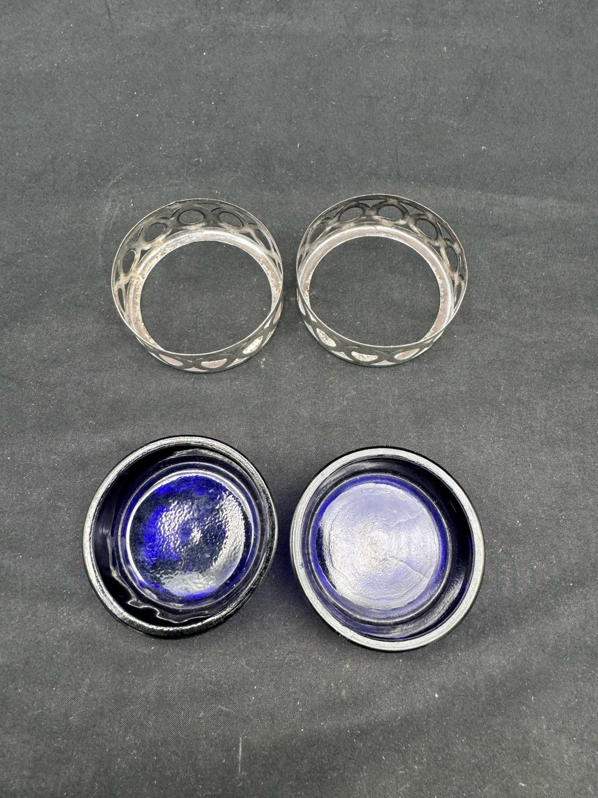 Pair of Vintage Sterling Silver Cobalt Glass Salt Cellars