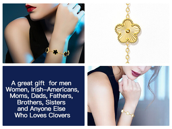 18k Gold Plated Clover Lucky Bracelet 3-Pcs Women Flower Five Leaf