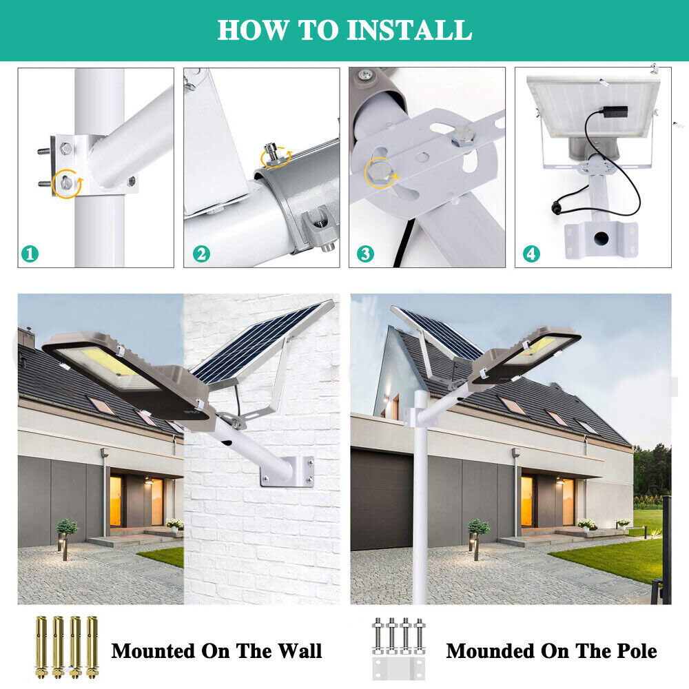 10000LM LED Solar Street Lights Commercial Dusk To Dawn Outdoor Road Wall Lamp