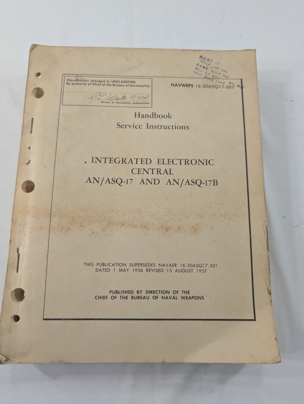 Handbook Service Instructions" for the Integrated Electronic Central AN/ASQ-17