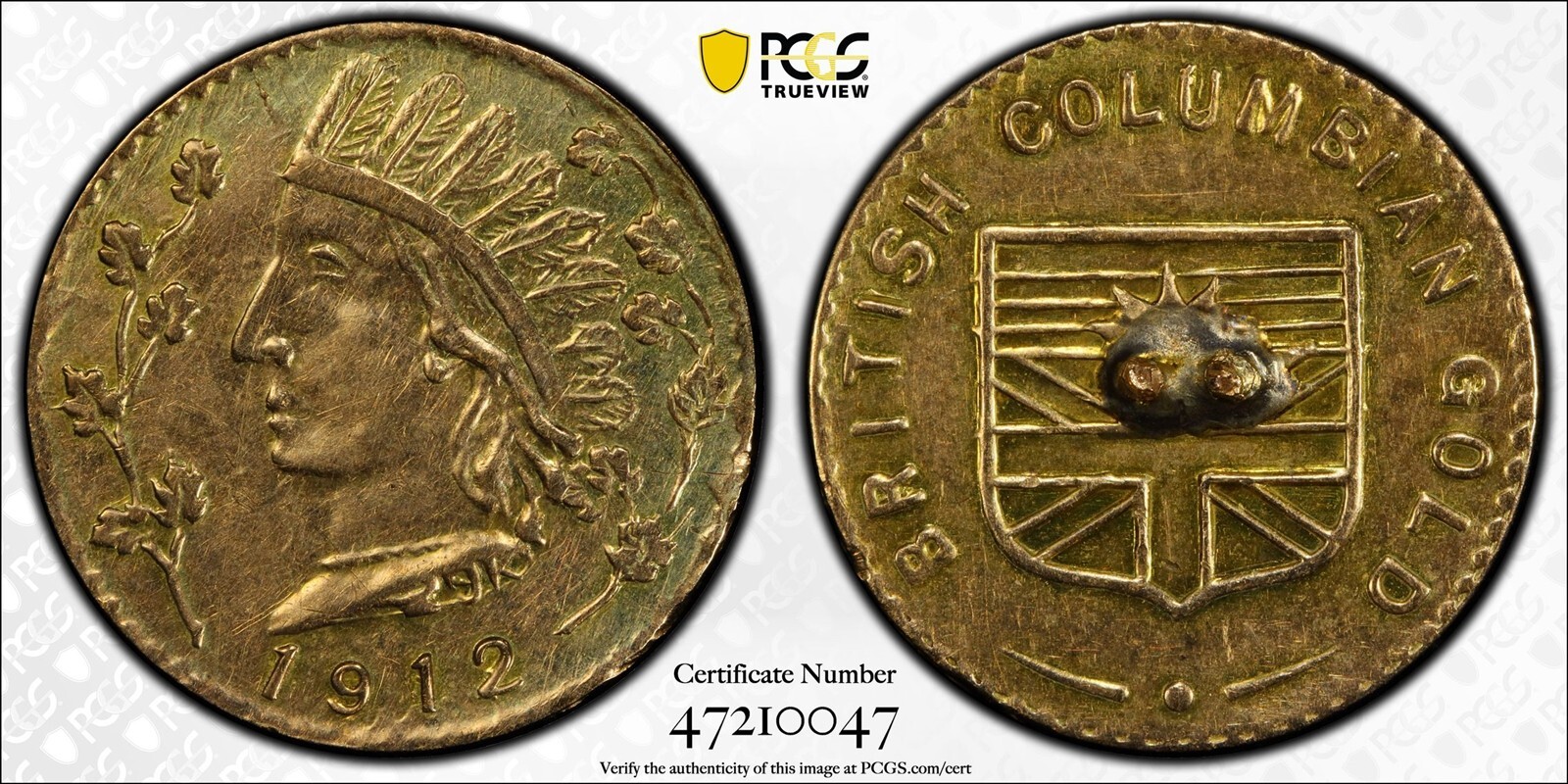1912 $1 British Columbia, California Fractional Gold, Greene-400 / PCGS UNC, HR7