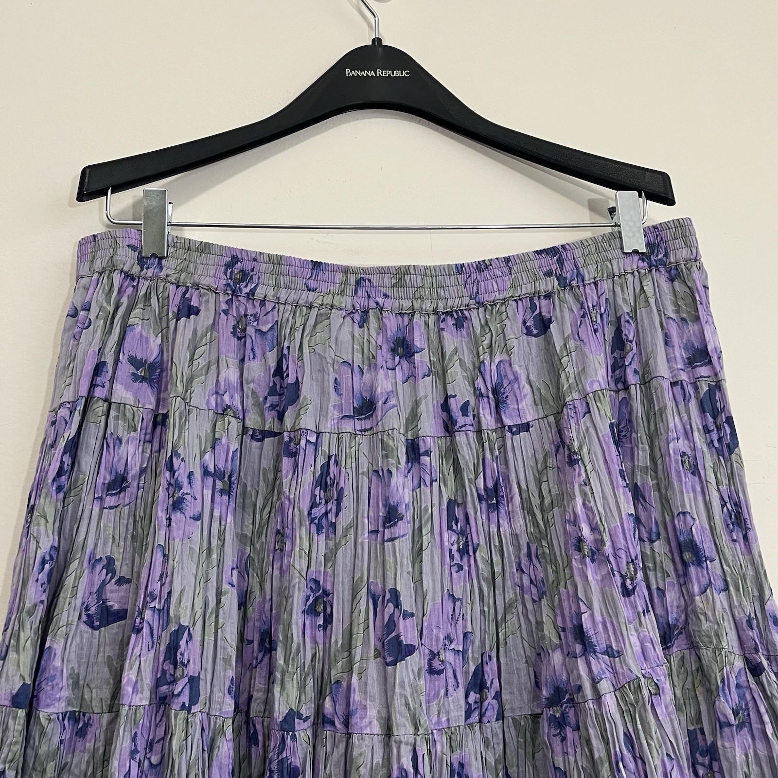 VTG Women 90s Cotton Floral Broomstick Tiered Maxi Skirt 2X Cottagecore Purple
