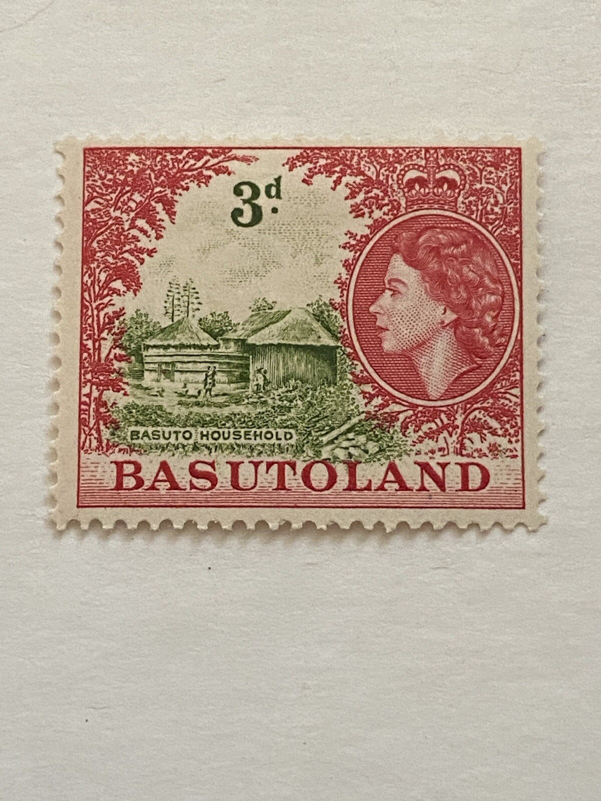 MH STAMP / BASUTOLAND / 1954 QUEEN ELIZABETH II PICTORIALS / 3 BRITISH PENNY