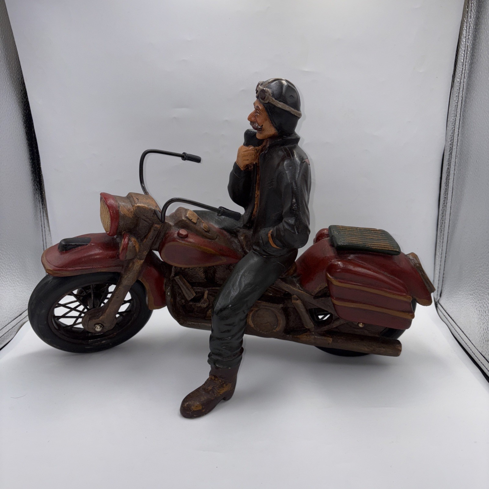Vintage Large Resin Harley Davidson Style Motorcycle Sculpture w/Rider 19"x14"