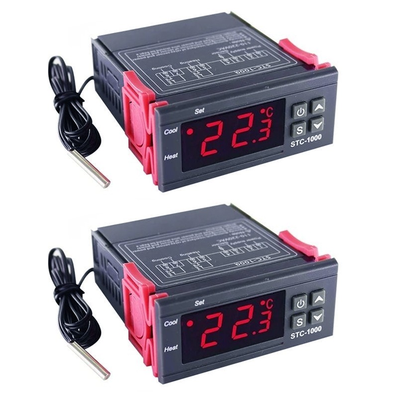 2x Digital Temperature Controller STC-1000 Thermostat w/ NTC Sensor AC 110V 220V