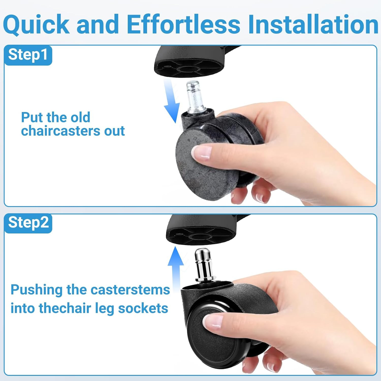 2 Inch Office Chair Casters Wheels Heavy Duty, 5 Pcs Chair Wheel Replacement, Mu