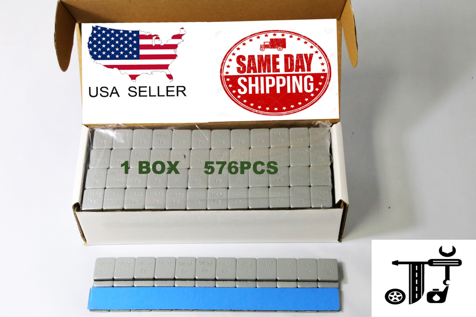 1 BOX 1/4 OZ GREY WHEEL WEIGHTS STICK-ON ADHESIVE TAPE 9 LBS LEAD-FREE 576 PCS