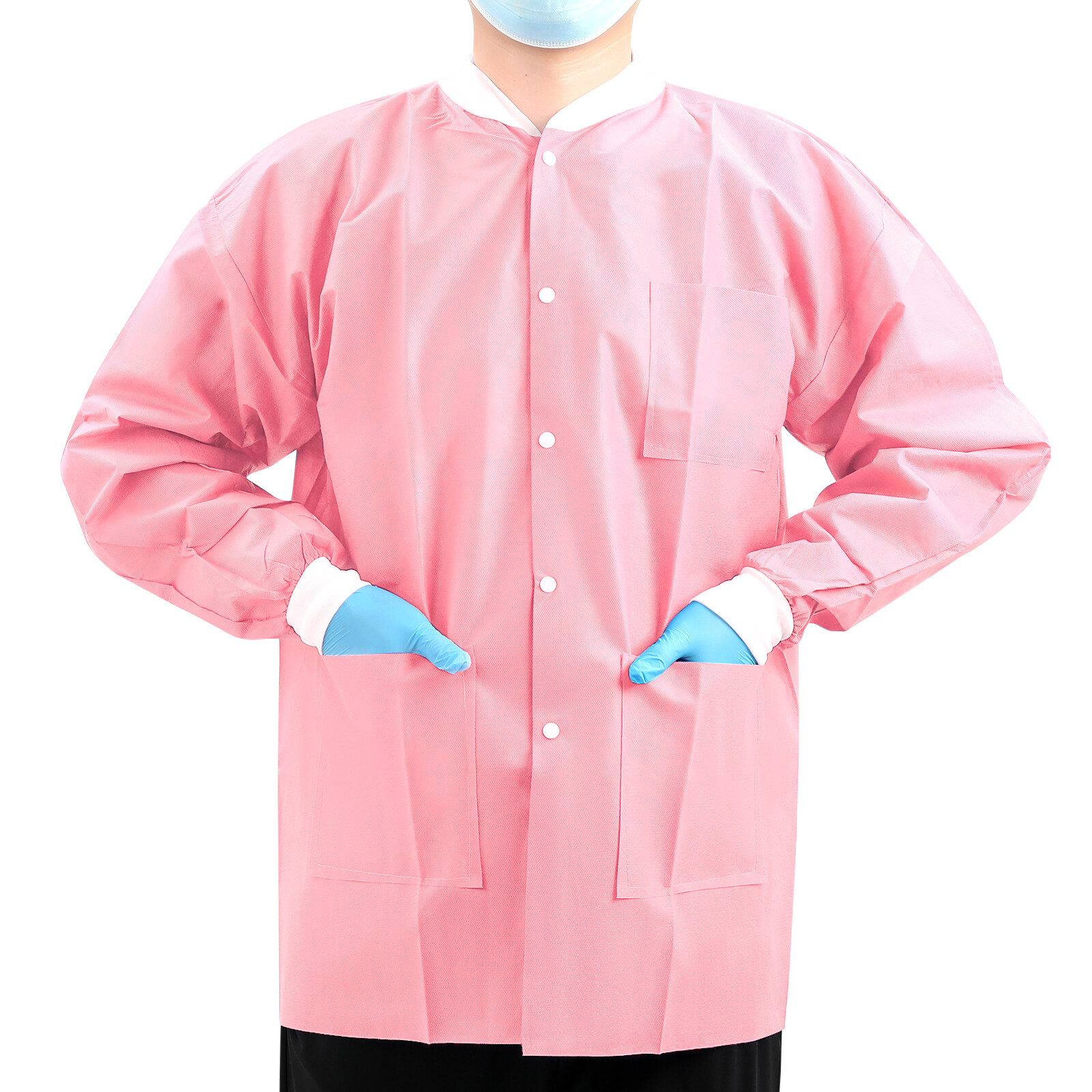 PLUS SMS Medical Dental Disposable Lab Coat Gown w/3 Pockets Knit Cuffs 50PCS